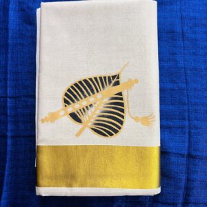 Kerala Traditional tissue mural print saree (bodhi leaf and flute)