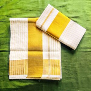 Kerala Traditional Set Mundu with golden stripes and thick border