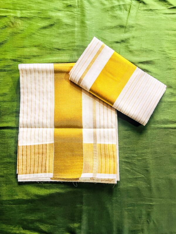 Kerala Traditional Set Mundu with golden stripes and thick border