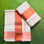 Kerala Set Mundu with copper border and stripes