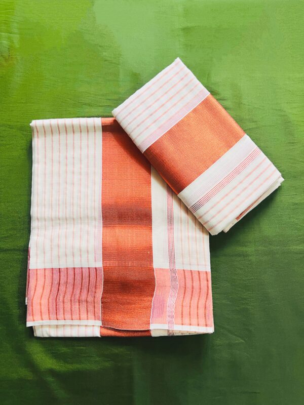 Kerala Set Mundu with copper border and stripes