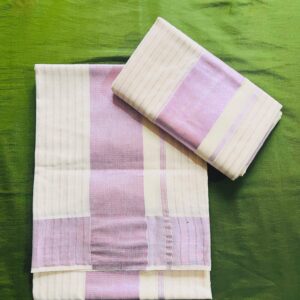 Kerala Set Mundu with rosesilk border and stripes