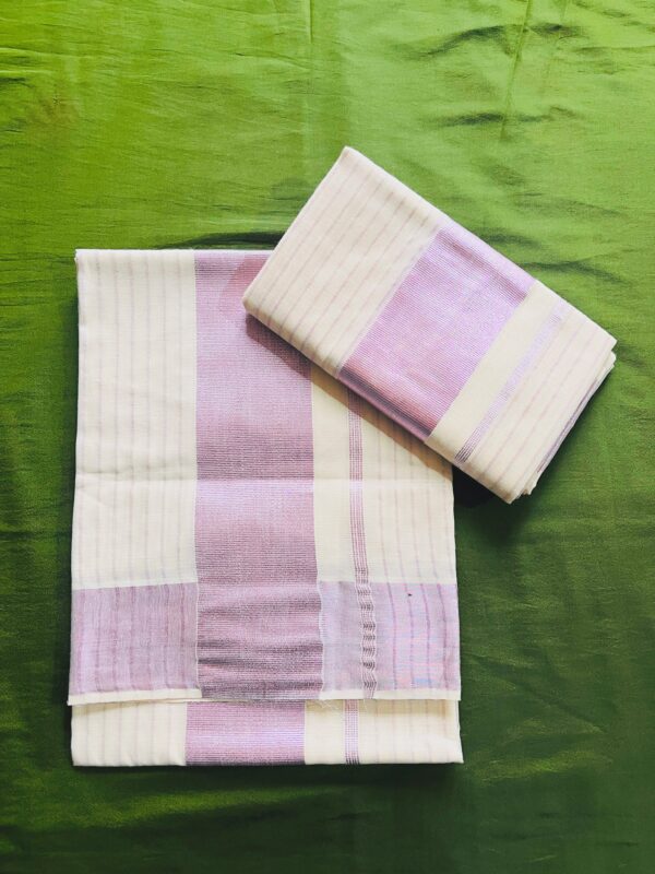 Kerala Set Mundu with rosesilk border and stripes