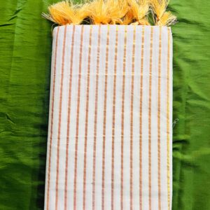 Kerala soft cotton saree with golden stripes and tussels